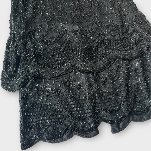 Vintage 80s Brilliante by J.A. Silk Beaded Shift Dress Black – Size 6 - Picture 4 of 14